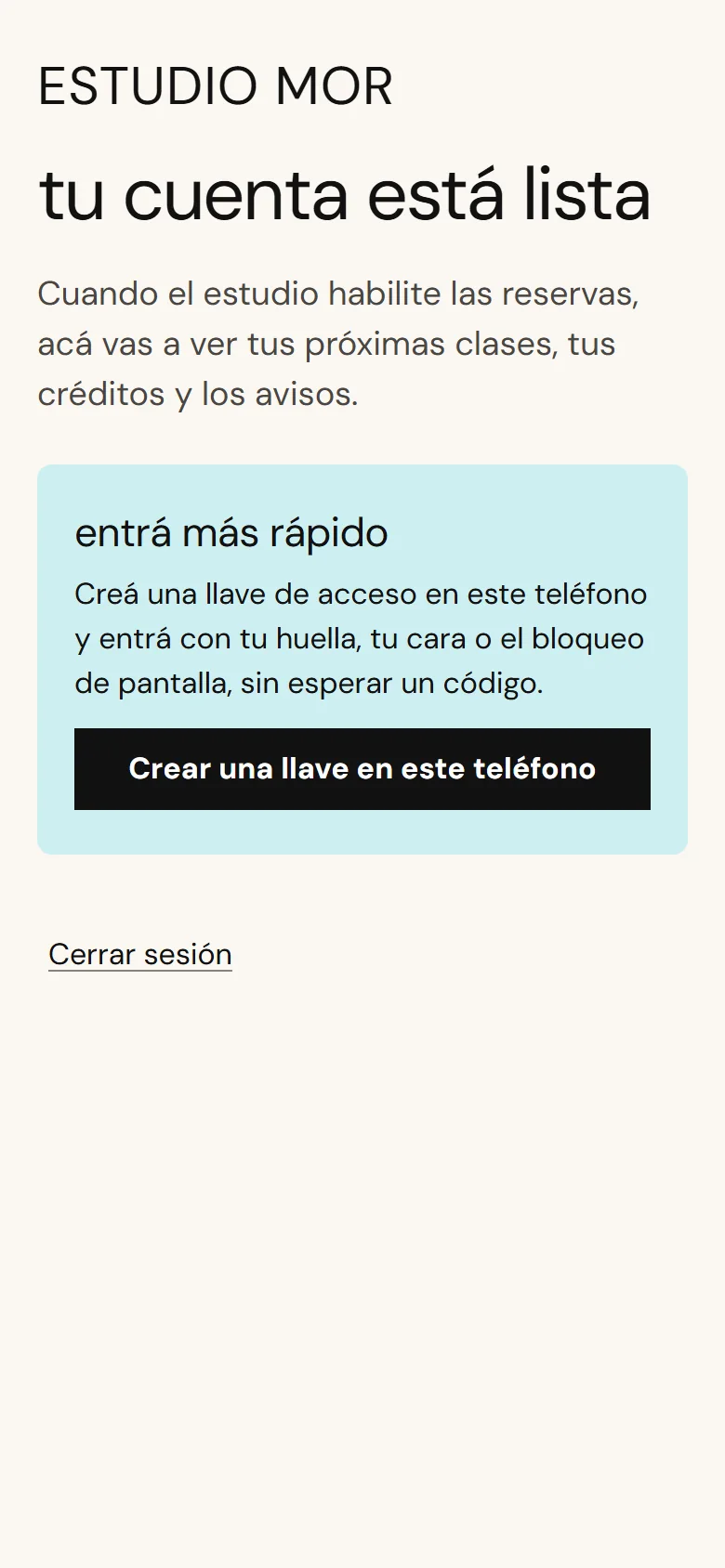 Cuenta lista en la app de alumnos, con la opción de entrar con huella, cara o bloqueo de pantalla